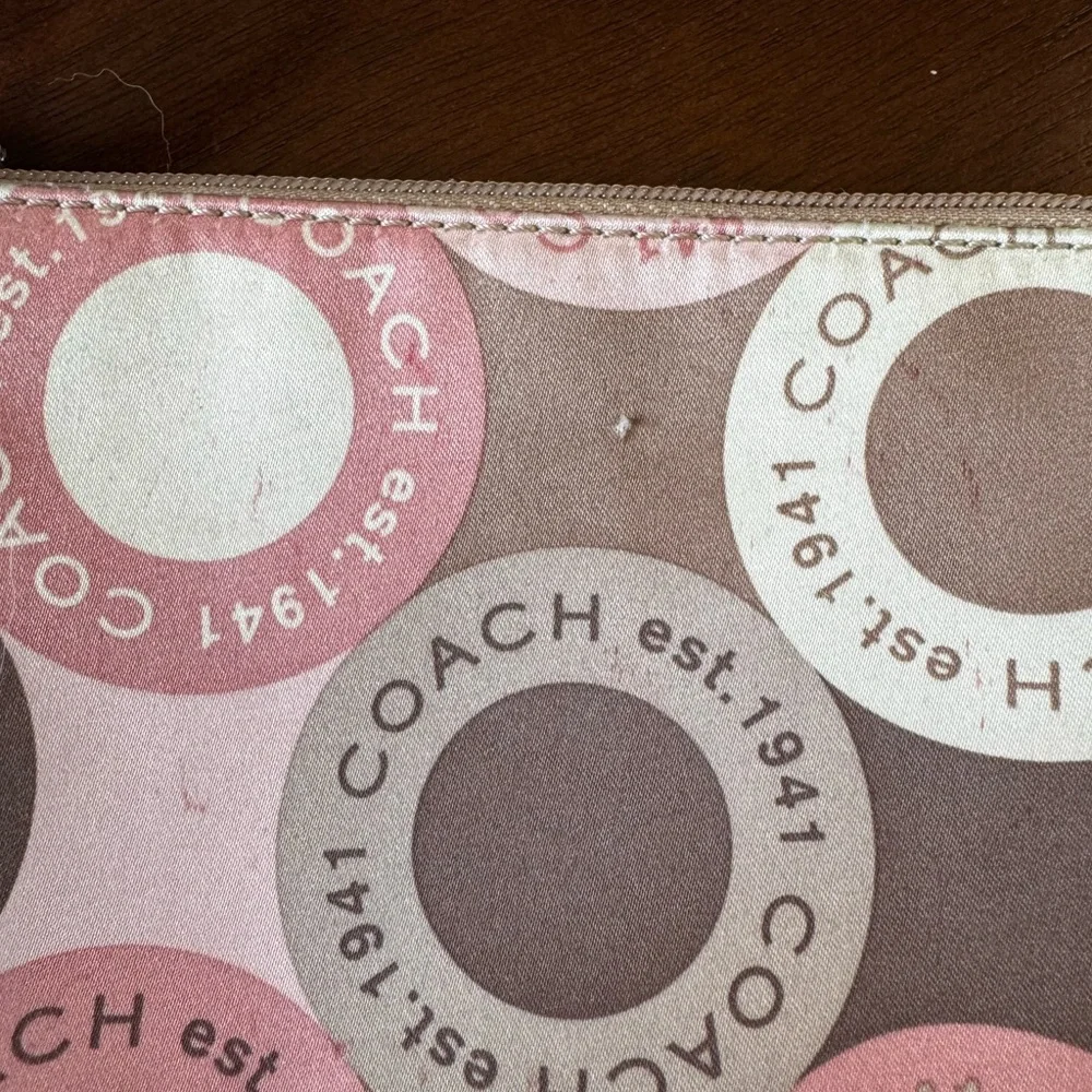 Coach Pink and Brown Poppy Circle Pattern Wristlet Y2K